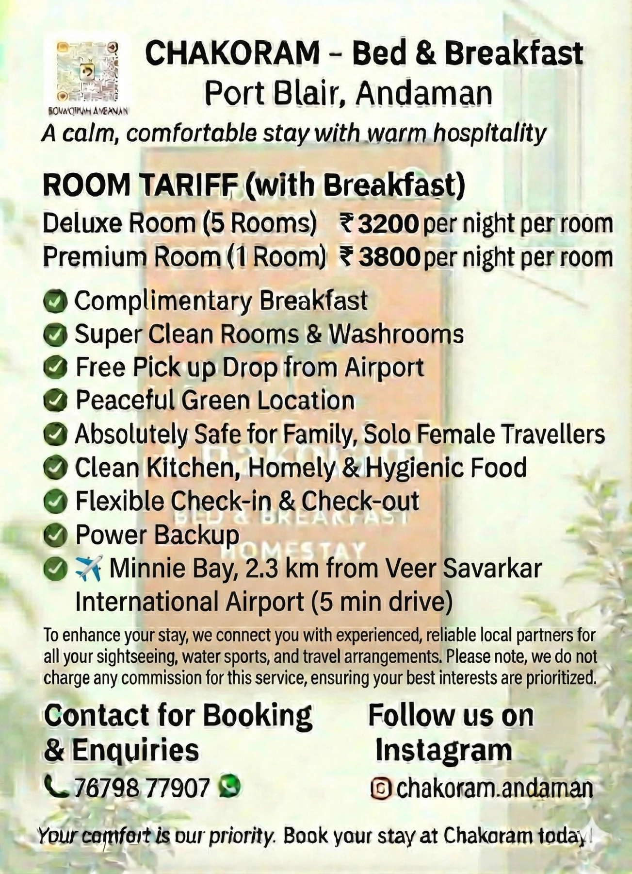 Tariff and facilities poster